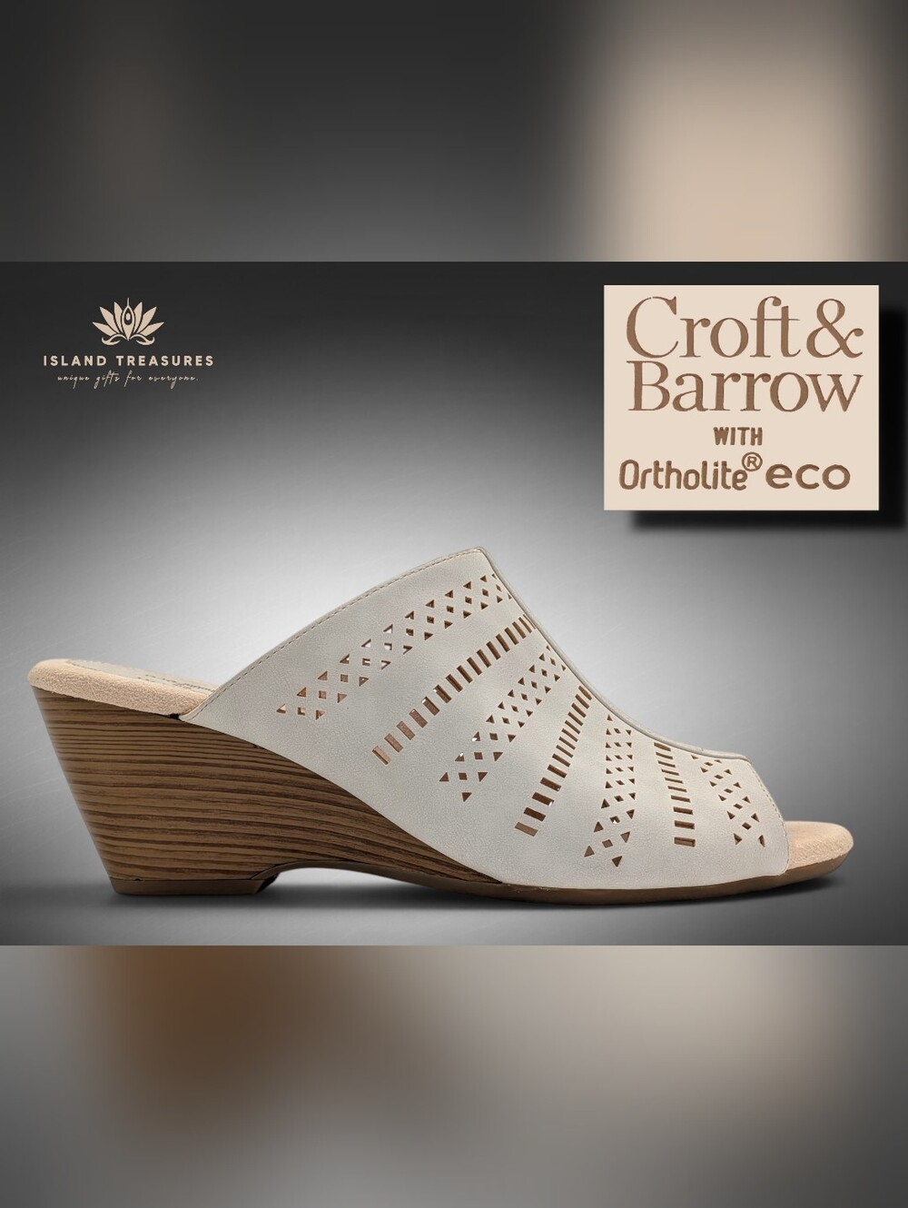 NWT Croft & Barrow Sz 9M Bergamot Wedge Slide Sandals Ivory Perforated Ortholite